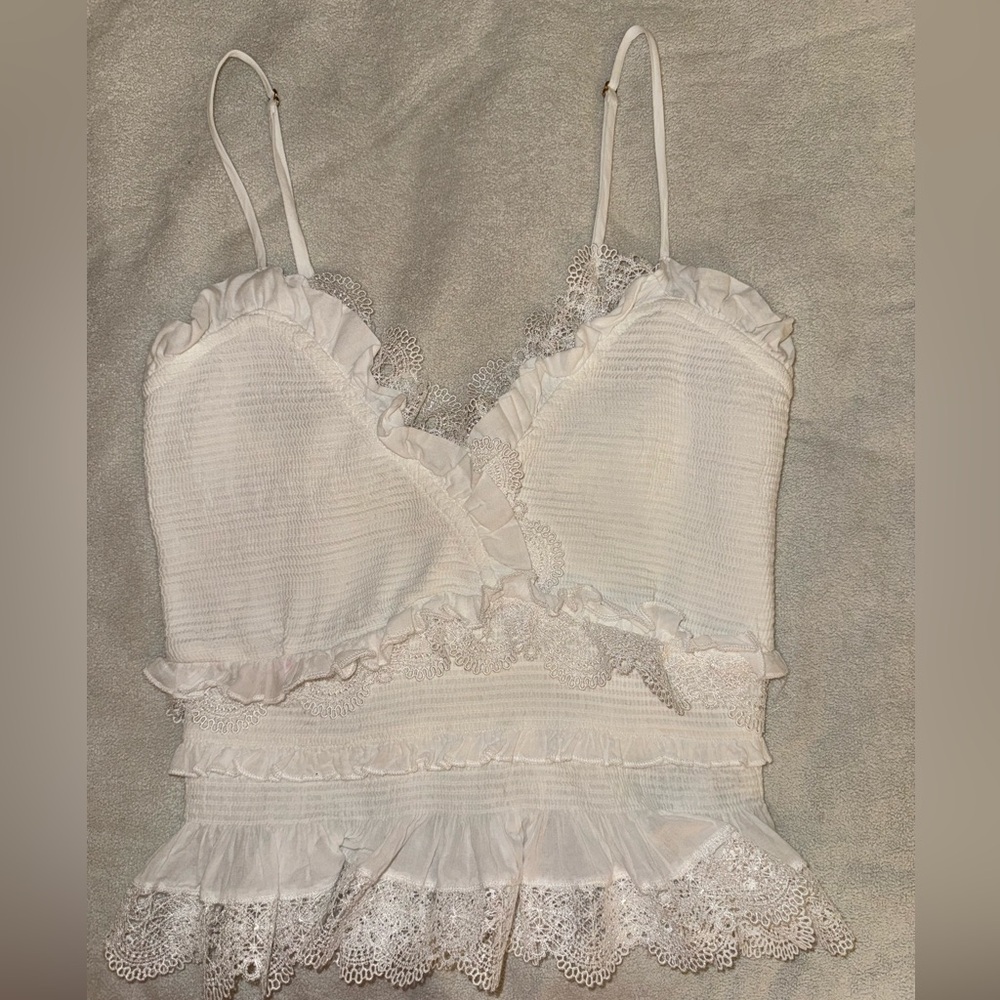 V. Chapman White Textured Lace Top XS